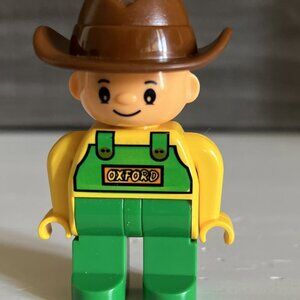 Lego Duplo Mini -figure Boy Child Oxford Green Overall Pants Brown Cowboy Hat
